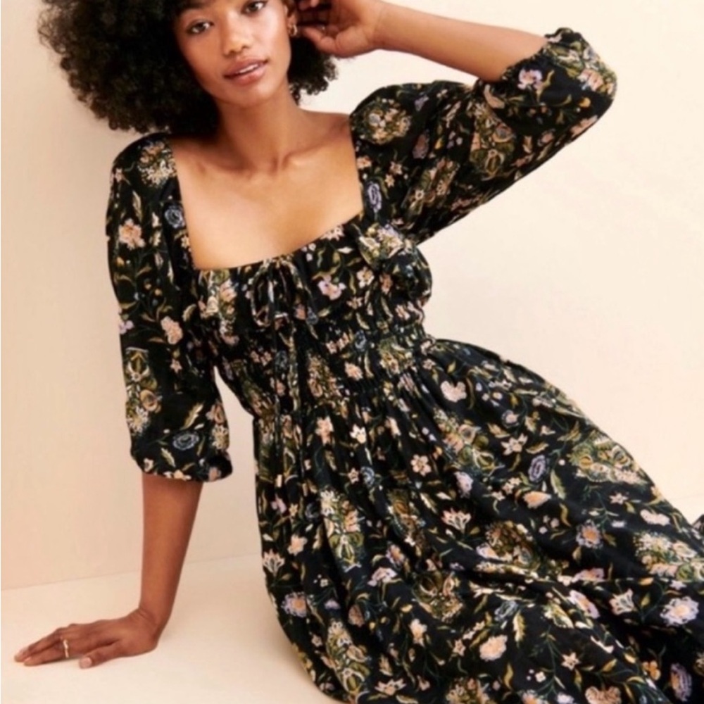 Oasis Black Floral Square-Neck Maxi Dress - Picture 2 of 4